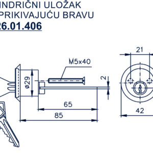3726.01.406 CILINDRIČNI ULOŽAK ZA PRIKIVAJUĆU BRAVU - Slika 2