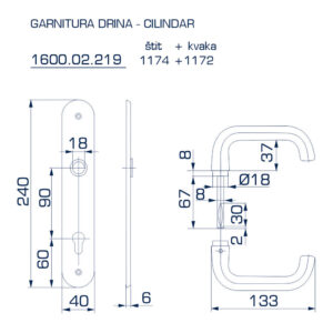 1600.02.219 GARNITURA DRINA SA ŠTITOM ZA CILINDAR - Slika 2
