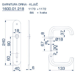 1600.01.247 GARNITURA DRINA SA ŠTITOM ZA KLJUČ - Slika 2