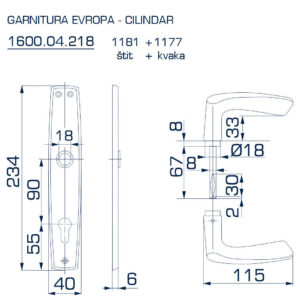 1600.04.249 GARNITURA EVROPA SA ŠTITOM ZA CILINDAR - Slika 2