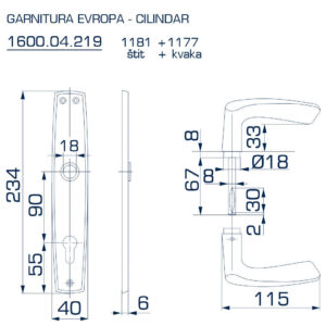 1600.04.219 GARNITURA EVROPA SA ŠTITOM ZA CILINDAR - Slika 2