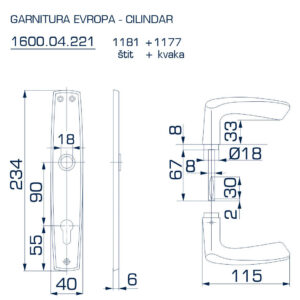 1600.04.221 GARNITURA EVROPA SA ŠTITOM ZA CILINDAR - Slika 2