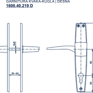 1600.40.219 D GARNITURA KVAKA-KUGLA: 1181 ŠTIT + 1177 KVAKA+KUGLA | DESNA - Slika 2