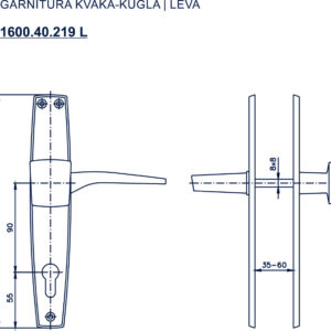 1600.40.219 L GARNITURA KVAKA-KUGLA: 1181 ŠTIT + 1177 KVAKA+KUGLA | LEVA - Slika 2