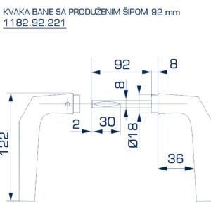 1182.85.221 KVAKA BANE SA PRODUŽENIM ŠIPOM 85 MM - Slika 2