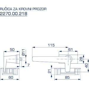 2270.00.218 RUČICA ZA KROVNI PROZOR - SREBRNA ELOKSIRANO - Slika 2
