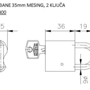 8771.35.400 KATANAC 35MM MESING, 2 KLJUČA - Slika 2