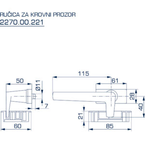2270.00.221 RUČICA ZA KROVNI PROZOR-BRONZA ELOKSIRANO - Slika 2