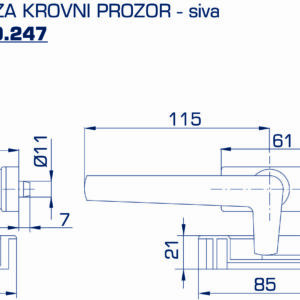 2270.00.247 RUCICA ZA KROVNI PROZOR - SIVA PLASTIFICIRANO - Slika 2