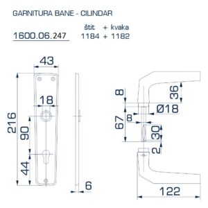 1600.06.247 GARNITURA BANE SA ŠTITOM ZA CILINDAR PLASTIFIKACIJA SIVO - Slika 2