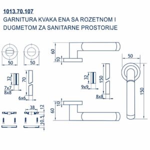 1013.70.107 GARNITURA KVAKA ENA SA ROZETNOM I DUGMETOM ZA SANITARNE PROSTORIJE - Slika 2