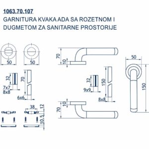 1063.70.107 GARNITURA KVAKA ADA SA ROZETNOM I DUGMETOM ZA SANITARNE PROSTORIJE - Slika 2