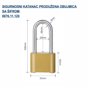 8876.11.120 SIGURNOSNI KATANAC 52MM SA ŠIFROM SA PRODUŽENOM OBUJMICOM - Slika 2