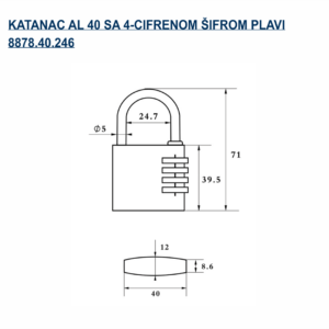8878.40.246 KATANAC 40MM SA ŠIFROM PLAVI - Slika 2