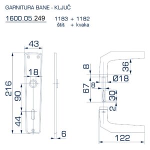 1600.05.249 GARNITURA KVAKA BANE - ŠTIT NA KLJUČ - Slika 2