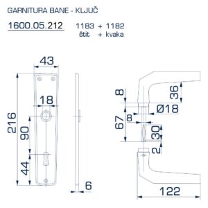 1600.05.212 GARNITURA KVAKA BANE - ŠTIT NA KLJUČ - Slika 2