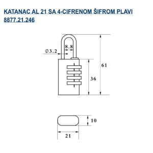 8877.21.246 KATANAC 21MM SA ŠIFROM PLAVI - Slika 2
