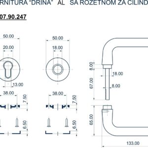 1707.90.247 GARNITURA DRINA AL SA ROZETOM ZA CILINDAR SREBRNA - Slika 2